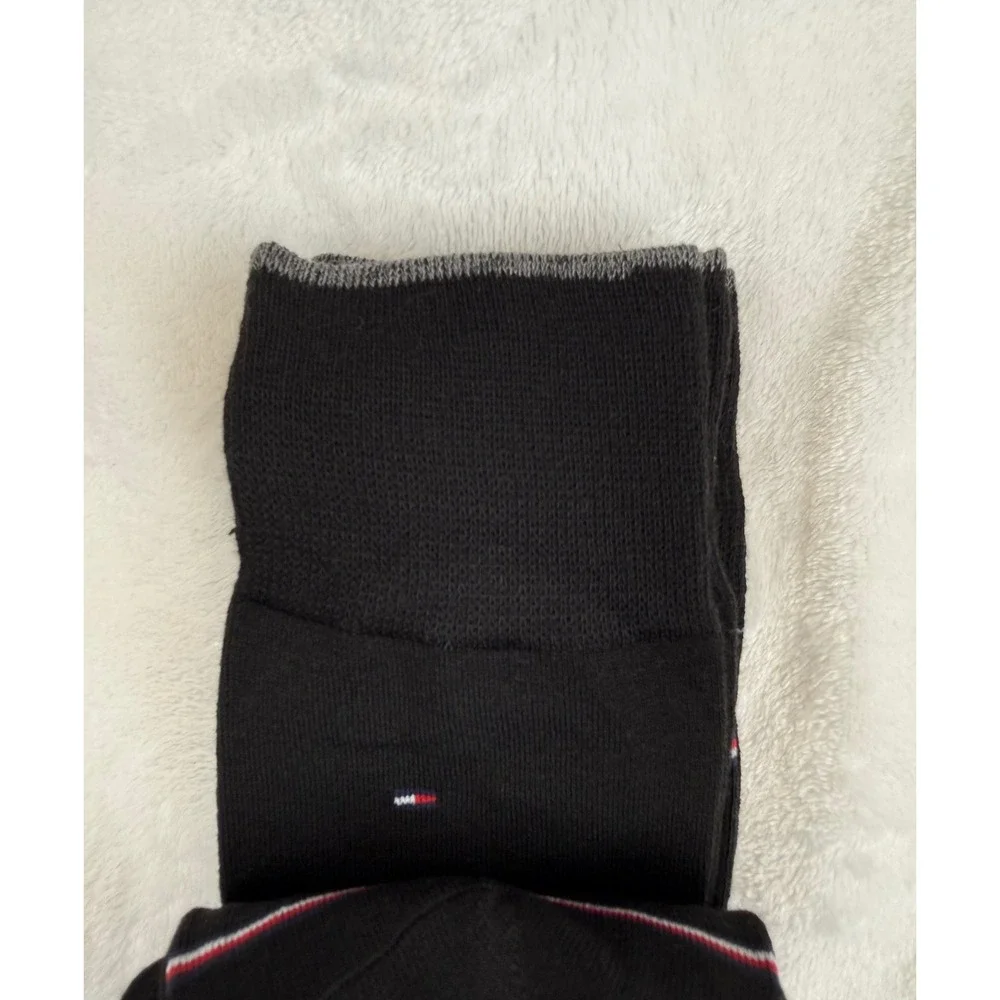 Tommy Hilfiger Mens Crew Socks 5 Pair Pack Black Flag Logo TH Monogram New